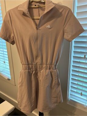 Adidas Zip-Front Short Romper in Tan